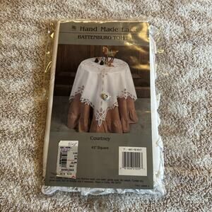 Battenburg Lace Tablecloth Topper 45” Square Courtney Cotton White New Keeco